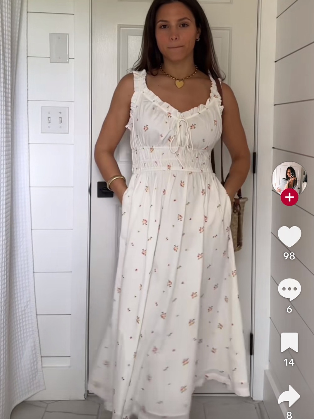 Old Navy White Floral Maxi Dress with Pink Accent